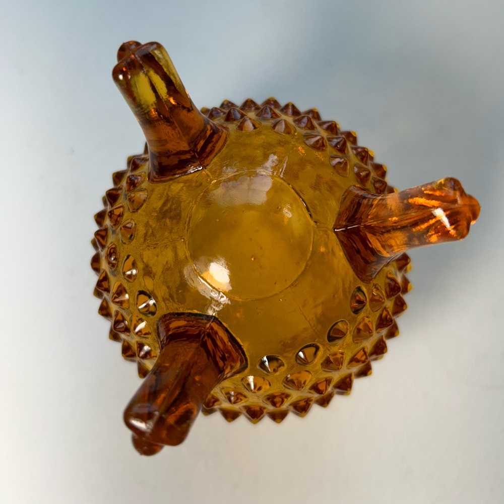 Vintage MCM amber glass egg shaped hobnail rose bowl vase petal rim - Picture 5 of 8